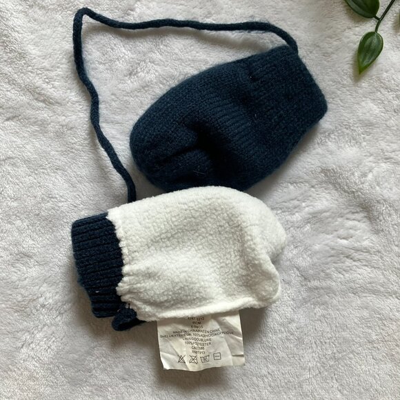 Baby Mittens Bundle 0-9M | Navy Knit String Mitts + Blue Fleece Bonus Pair - Picture 4 of 10